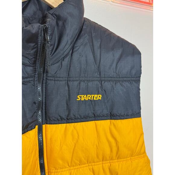 VTG Starter Mens Puffer Vest XL Gold Medal Yellow Black Reversible Y2K 90s - Picture 2 of 14